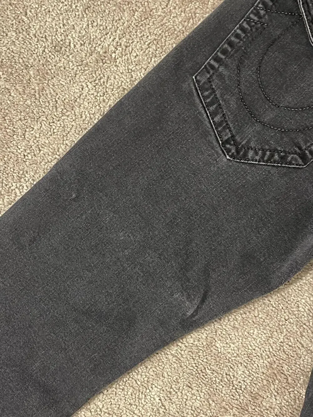 True Religion Jeans Mens 34x32 Black Section Straight Stretch Denim Flap Pockets